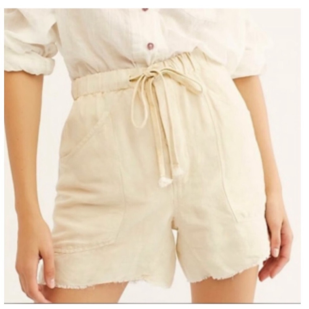 Free People Linen Blend Tomboy High Waisted Shorts in Cream